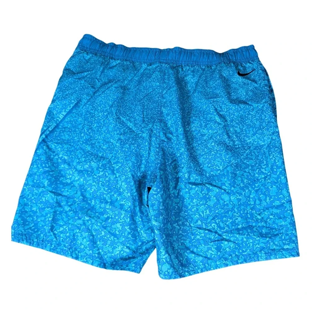 Nike Mens Blue Abstract Print Swim Trunks Mesh Lined Elastic Waist Shorts